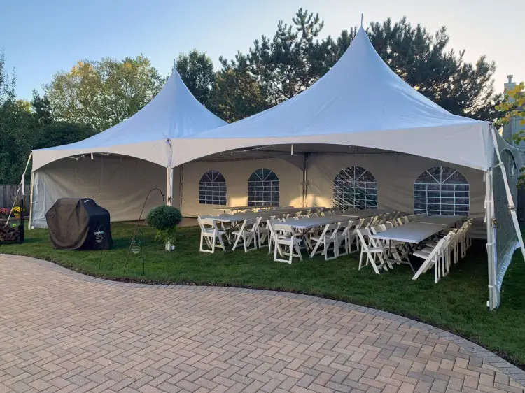 20 by 40 high-peak event tent with solid and window sidewalls